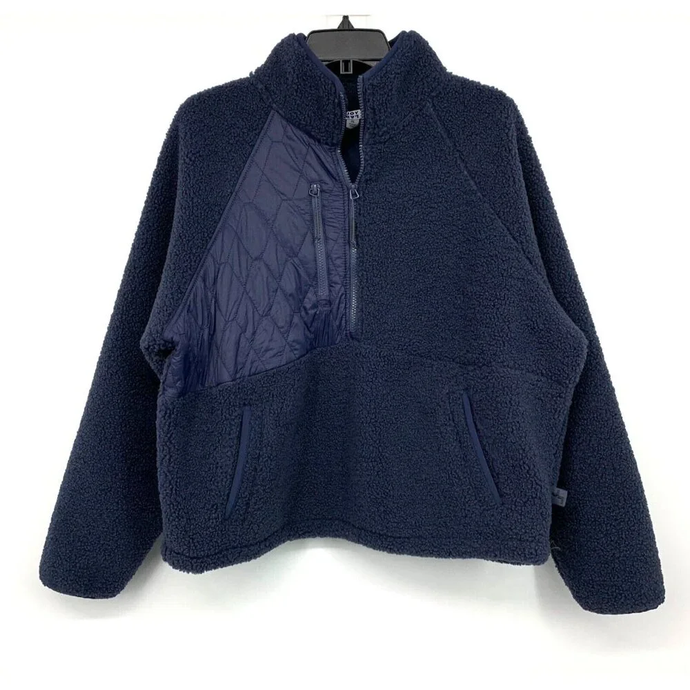 JoyLab Pullover Navy Blue 1/2 Zip Sweater Sherpa Mixed Media - Picture 2 of 11